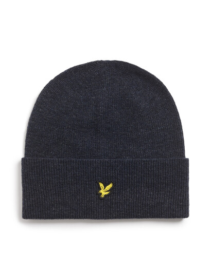 Lyle & Scott Lambswool Blend Ribbed Beanie - Navy - ONE SIZE