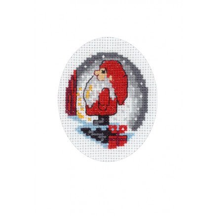 Permin Broderisett Julekort Nisse på trapp 9x13cm