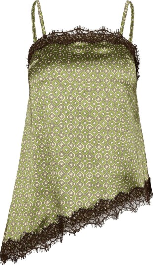 Topshop Tsdenija Lace Trim Cami Wvn   GREEN OLIVE   38