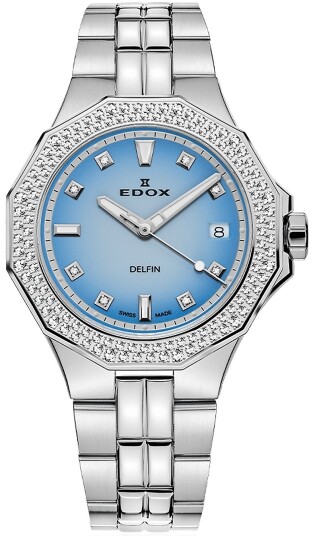 Edox Dameklokke 53020 3D120M BUCND Delfin Blå/Stål Ø38 mm