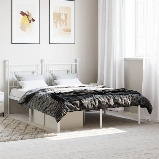 vidaXL Sengeramme i metall med hodegavl hvit 135x190 cm 8721012249202