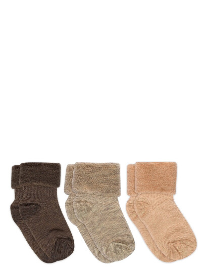 Mp Danmark Wool Ribbet Sokker 3 pakning Brown Melange 19 21
