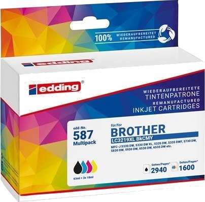 Edding EDD 587 BK/C/M/Y blekkpatroner 4 pk 63 ml/18 ml