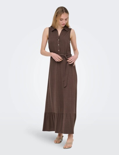 ONLY Onlsiesta Lin Sl Belt Dress Pnt Noos   Brown   XS