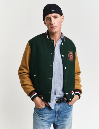 Gant Wool Blend Varsity Jacket Green M