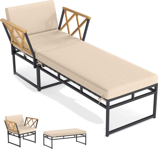 Utendørs lenestolsett – metallramme akasietre beige