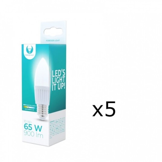 LED-lampe E27, C37, 10W, 230V, 4500K, keramisk 5-pakning, hvit nøytral LED-lampe E27, C37, 10W, 230V, 4500K, keramisk 5-pakning, hvit nøytral