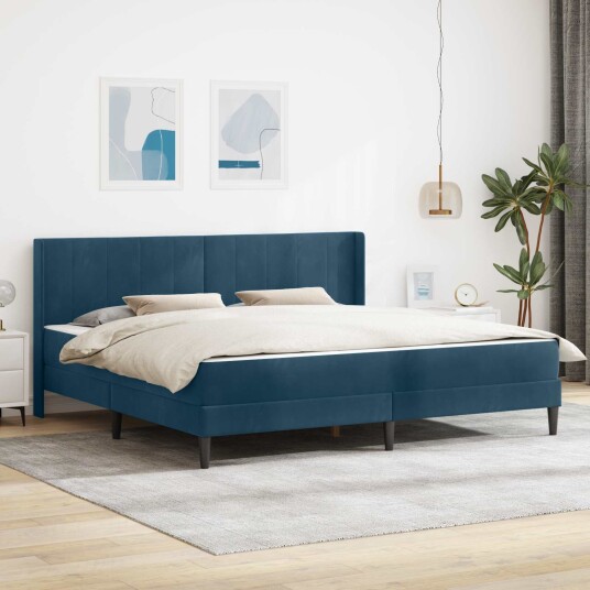 vidaXL Sengeramme med madrass med hodegjerde Blå 200 x 200 cm Fløyel vidaXL Sengeramme med madrass med hodegjerde Blå 200 x 200 cm Fløyel