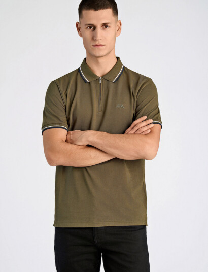 Lindbergh Polo Pique W. Zip - Khaki green - M