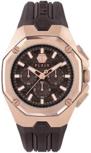Philipp Plein Herreklokke PWTBA0223 Octagon Brun/Gummi Ø44 mm