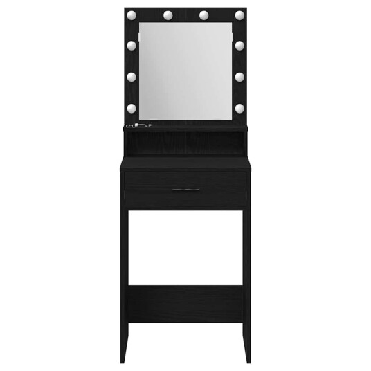  sminkebord med LED lys svart eik 50x41x135 cm