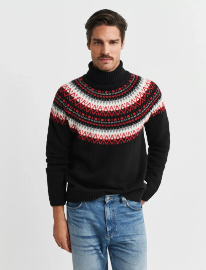 GANT Fair Isle Turtleneck - Black - S