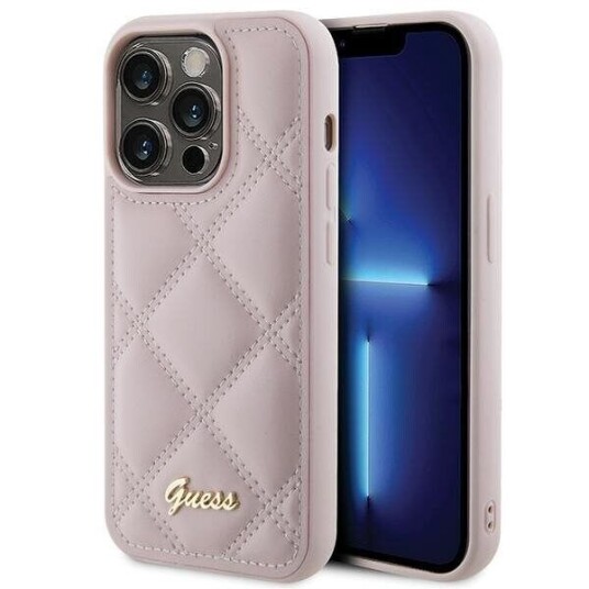 Guess Mobildeksel for iPhone 15 Pro 6,1" Rosa med Quiltet Metall-Logo