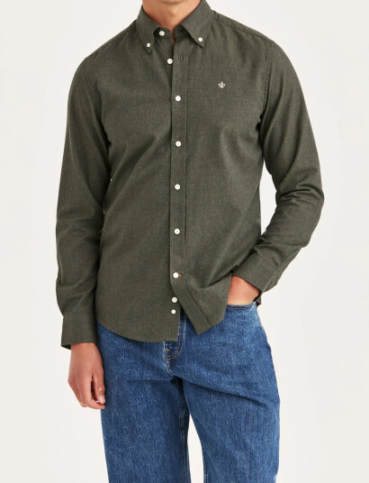 Morris Watts Flannel Shirt-Slim Fit - Khaki green - XL