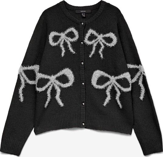 Vero Moda Vmsparkel Bow Ls O Neck Cardigan Xmas   BLACK   S