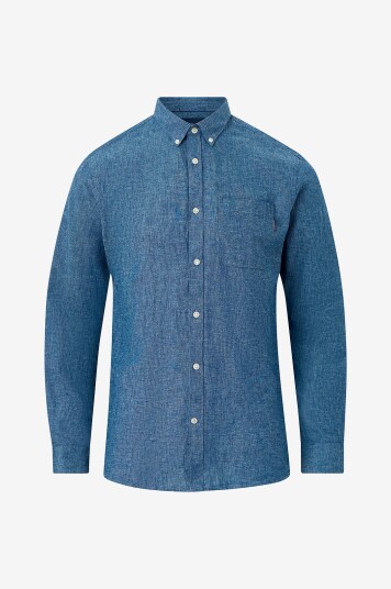 Lindbergh Skjorte Cotton/linen Shirt L/ Blå