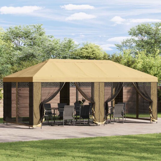 Paviljong med sidevegger 6 x 3 m Krem Polyester og stål 190