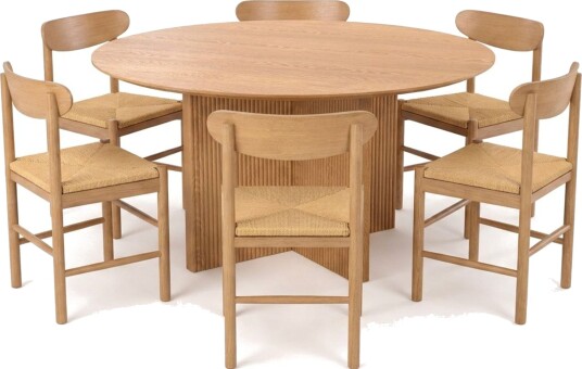 Edda spisegruppe rund 150 cm eik med 6 Malte spisestoler Edda spisegruppe rund 150 cm eik med 6 Malte spisestoler
