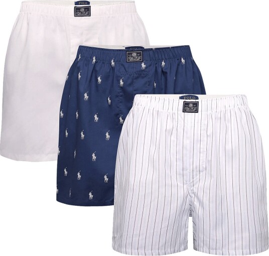 Polo Ralph Lauren Cotton Boxer 3 Pack 3PK WHT BLU STP/L S