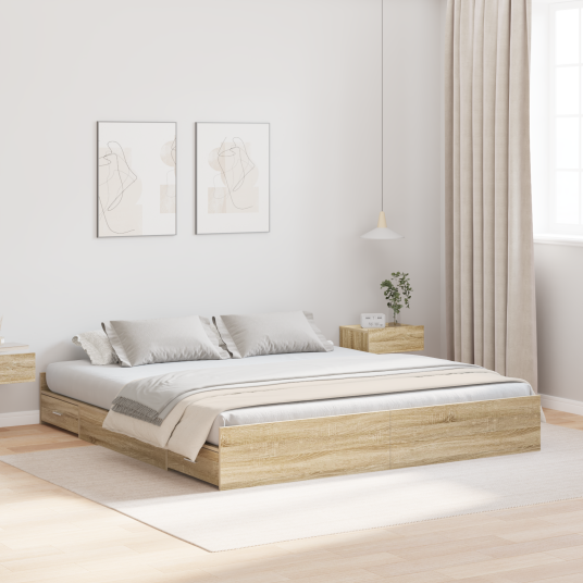  Seng med lagring Sonoma eik 200 x 200 cm Konstruert tre