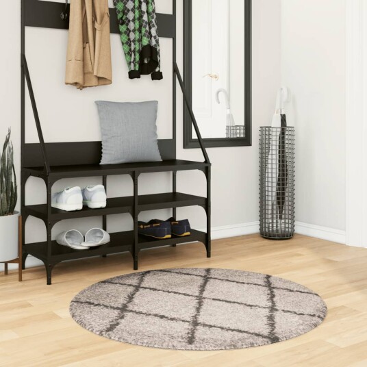 Flossteppe med lang luv moderne beige og antrasitt Ø 100 cm 8721012229990