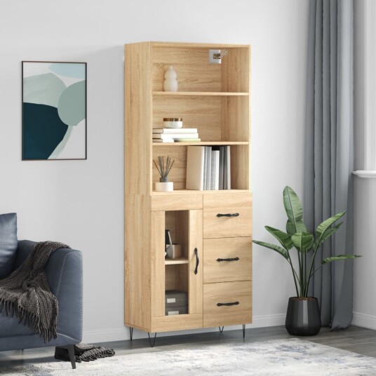 vidaXL Highboard sonoma eik 69,5x34x180 cm konstruert tre 8720845928711
