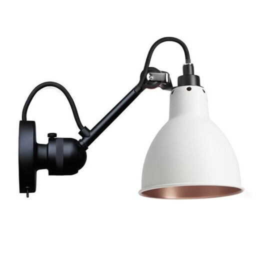 Lampe Gras N304 Vegglampe Matt Sort & Hvit/Kobber Med Av/På Knapp