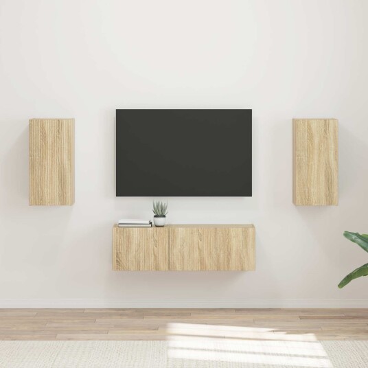 TV vegghyllesett Veggmontert 4 pcs Sonoma eik Konstruert tre TV vegghyllesett Veggmontert 4 pcs Sonoma eik Konstruert tre