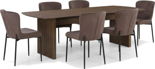 Richeto spisegruppe røkt eik 240 cm med 6 Elsie spisestoler - Røkt eik/brun