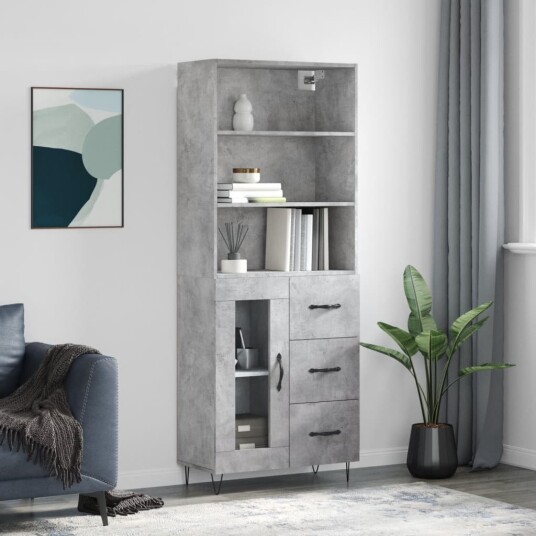 vidaXL Highboard betong grå 69,5x34x180 cm konstruert tre 8720845928728