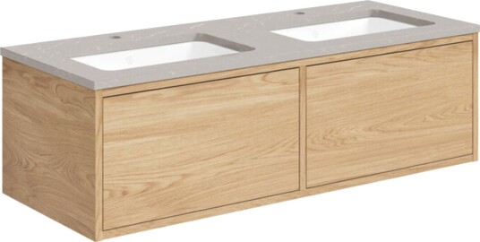Gustavsberg Ducentic Servantskap med Benkeplate Lys eik / 120cm Dobbel Polar Grey 1 Hull for Kran