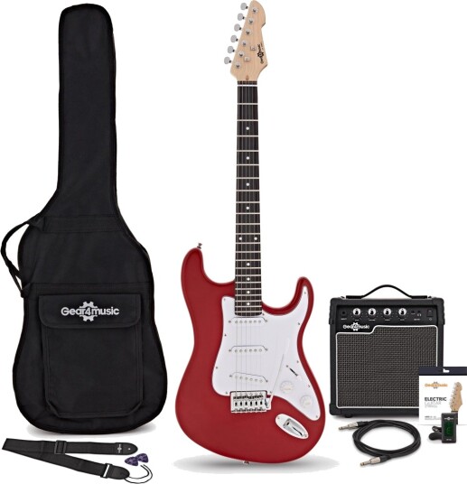 Gear4Music LA Elektrisk Gitar Rød med 10 W Forsterkerpakke Gear4Music LA Elektrisk Gitar Rød med 10 W Forsterkerpakke