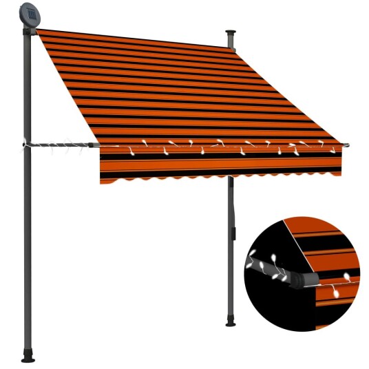 vidaXL Manuell uttrekkbar markise med LED 150 cm oransje og brun vidaXL Manuell uttrekkbar markise med LED 150 cm oransje og brun