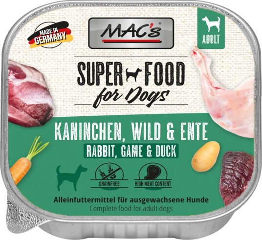 Mac'S Super Food For Dogs Kanin Vilt Og And 10X150G Våtfôr