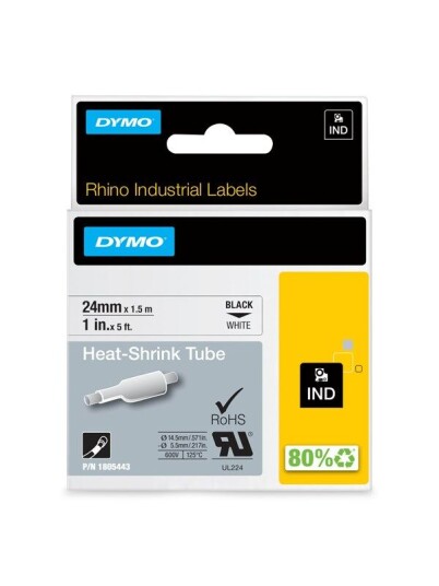 DYMO Rhino krympeflex, 24mm, 1.5m, sort på hvit DYMO Rhino krympeflex, 24mm, 1.5m, sort på hvit