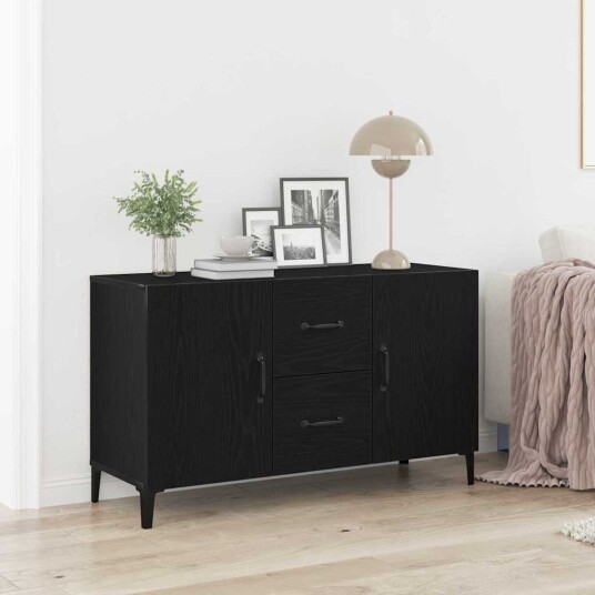 Serviesskap med skuff Svart 100 x 36 x 60 cm Konstruert tre Serviesskap med skuff Svart 100 x 36 x 60 cm Konstruert tre