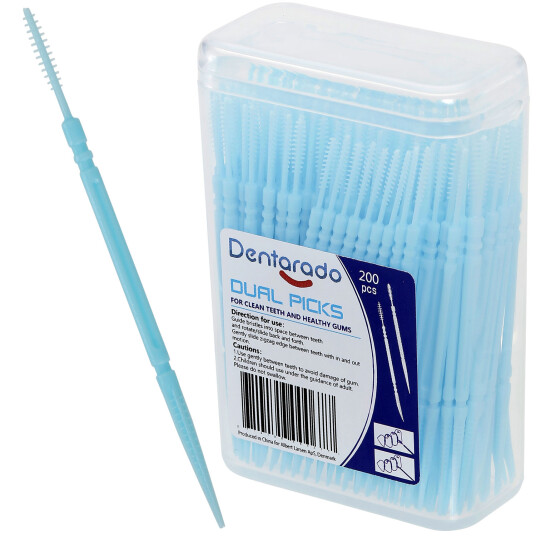 Dentarado Dual Picks 200 pcs. Plast tannpirker med børste for hull Dentarado Dual Picks 200 pcs. Plast tannpirker med børste for hull