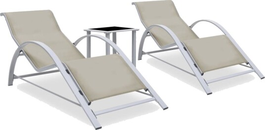 vidaXL Solsenger 2 stk med bord aluminium kremhvit