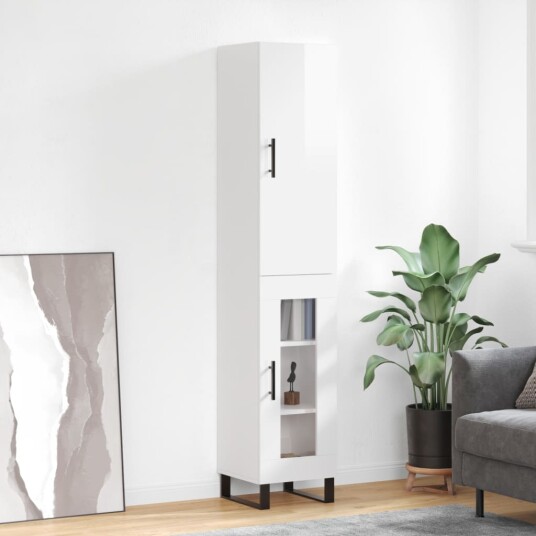 vidaXL Highboard høyglans hvit 34,5x34x180 cm konstruert tre 8720845484897