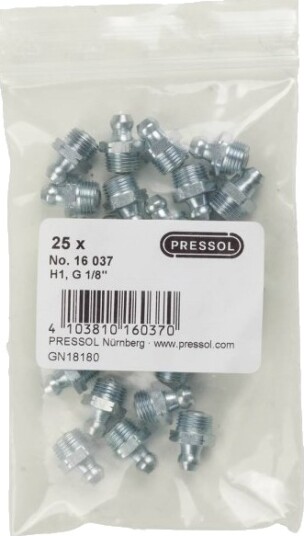 Pressol Kjeglesmørenippel H1 Rett G 1/8 Vz 25 Stk 16 037 Pressol Kjeglesmørenippel H1 Rett G 1/8 Vz 25 Stk 16 037