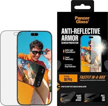 PanzerGlass 9H Beskyttelsesglass med FastFit til iPhone 18 Pro - Anti-reflektiv, Svart Kant
