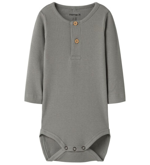 Name It Ribbet Langarmet Body i Grå for Baby Størrelse 50