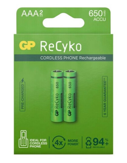 GP ReCyko NiMH 650mAh AAA 2-pakning (PB)