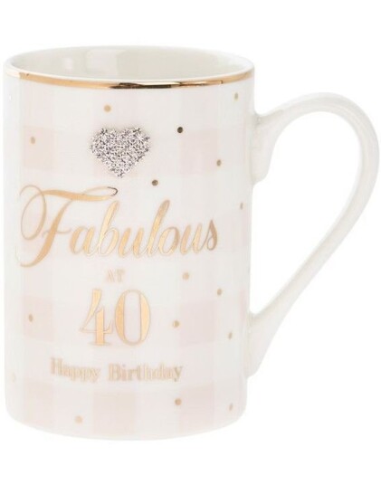 Gorgeous at 40 Rosa og Hvitt Porselenskrus med Gullfarget Tekst og Sølvhjerte Gorgeous at 40 Rosa og Hvitt Porselenskrus med Gullfarget Tekst og Sølvhjerte