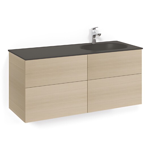 Macro Design Crown Servantskap 4-skuff - med Høyre Glasservant 120cm Eik / Plain Glass Edge Svart