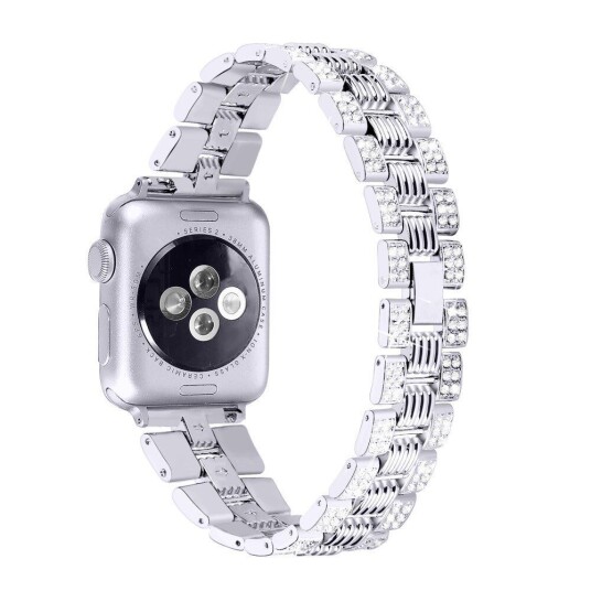 INCOVER Apple Watch (42/44/SE/45/49MM) Metal Klokkerem med Rhinsten - Sølv