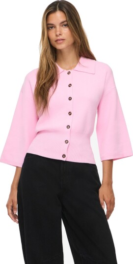 NOISY MAY Nmshyla 3/4 Sleeve Knit Polo Cardigan   Pink   L