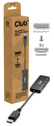 Club 3D Club3D Adapter DisplayPort 2.1 > 3x HDMI 2.1 8K60Hz retail Club 3D Club3D Adapter DisplayPort 2.1 > 3x HDMI 2.1 8K60Hz retail
