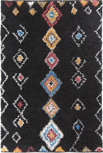 Ryetepper Marden Natural Cotton Shaggy svart/multi Størrelse: 160 x 230 cm