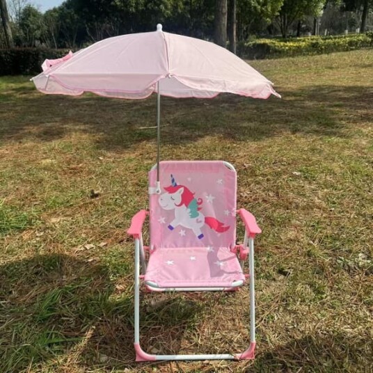 Campingstol med solskjerm, egnet for barn over 3 år, lett og kompakt, perfekt for strand, camping, reise